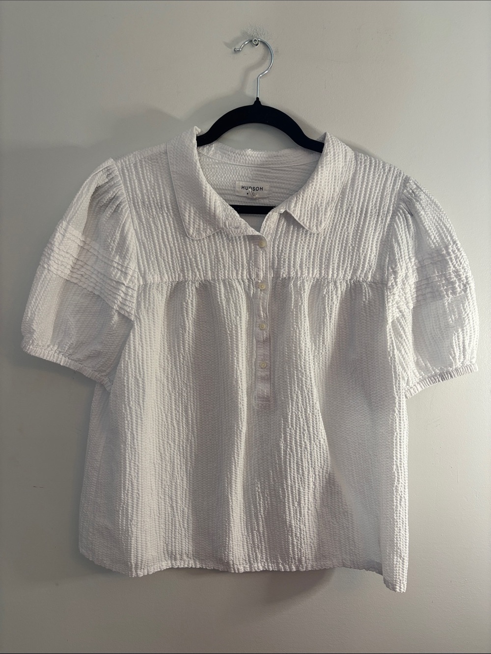 Hudson North button down linen blend white top